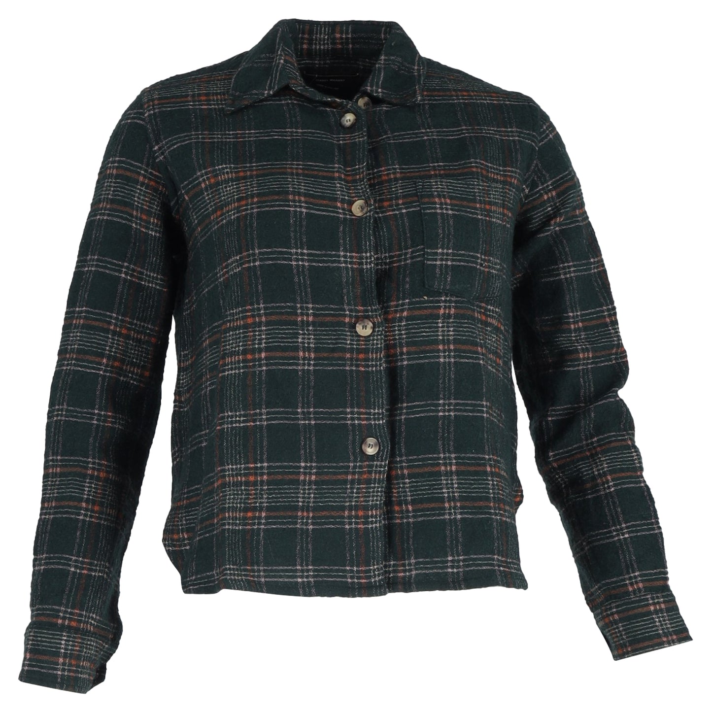 Isabel Marant Plaid Buttoned Long Sleeve Shirt in Olive Cotton