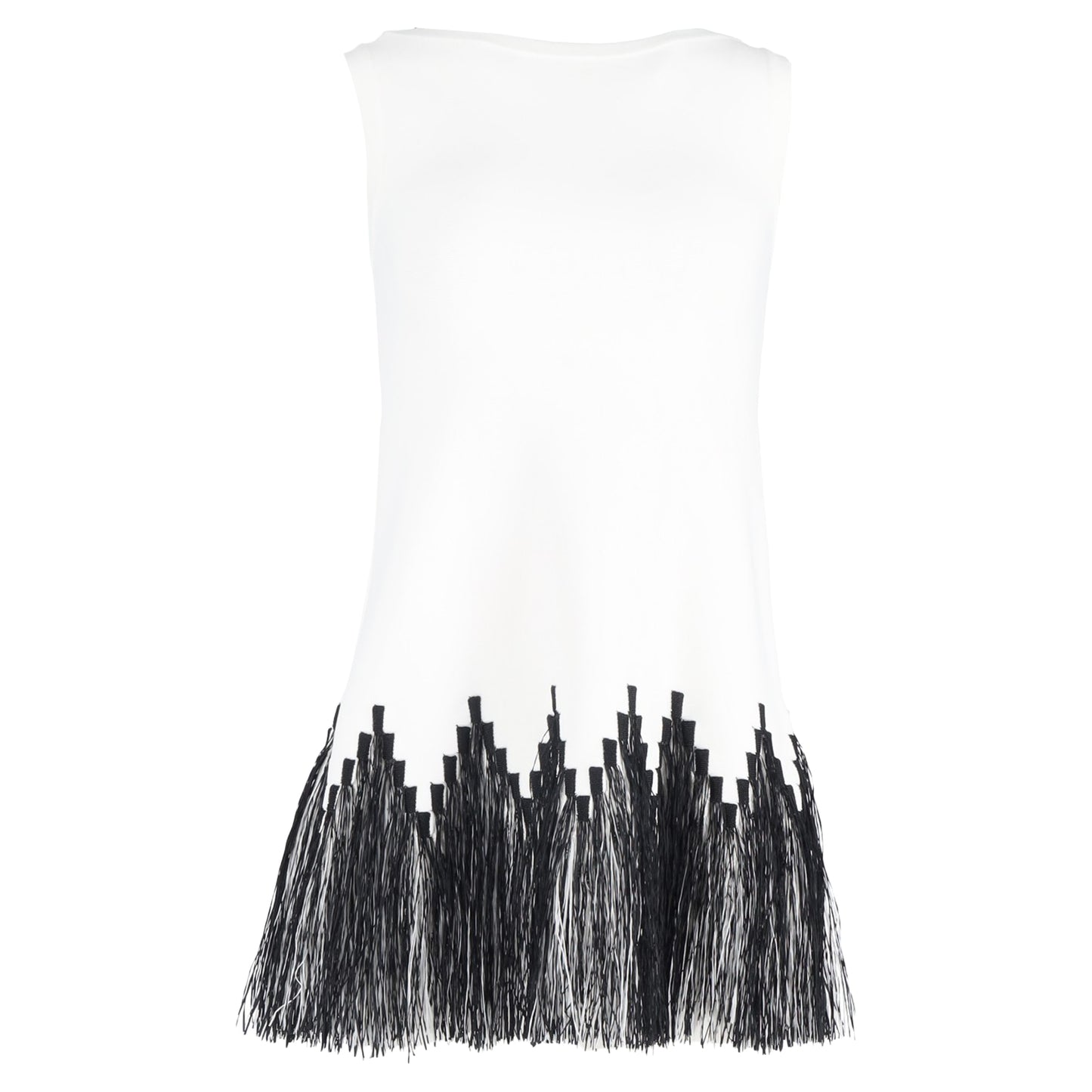 Alaïa Fringed Mini Sleeveless Dress in White Viscose