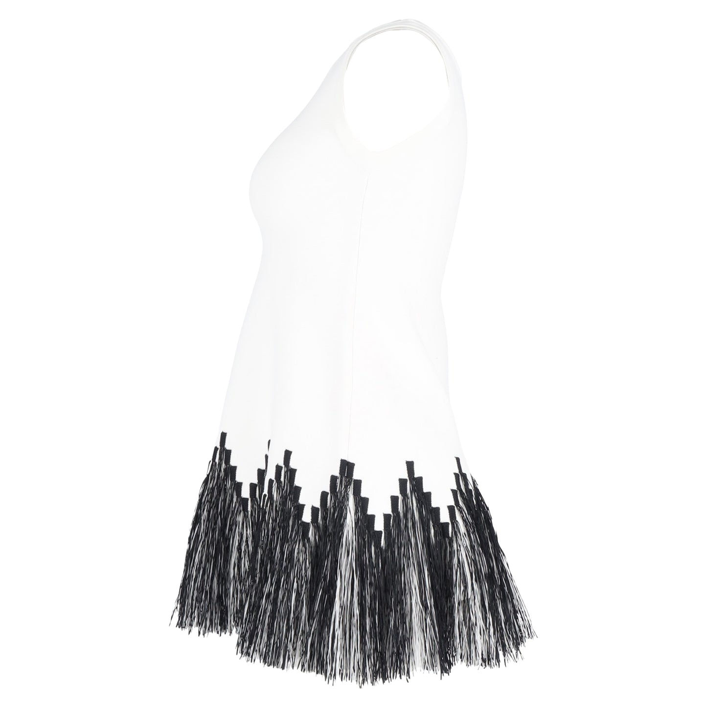 Alaïa Fringed Mini Sleeveless Dress in White Viscose