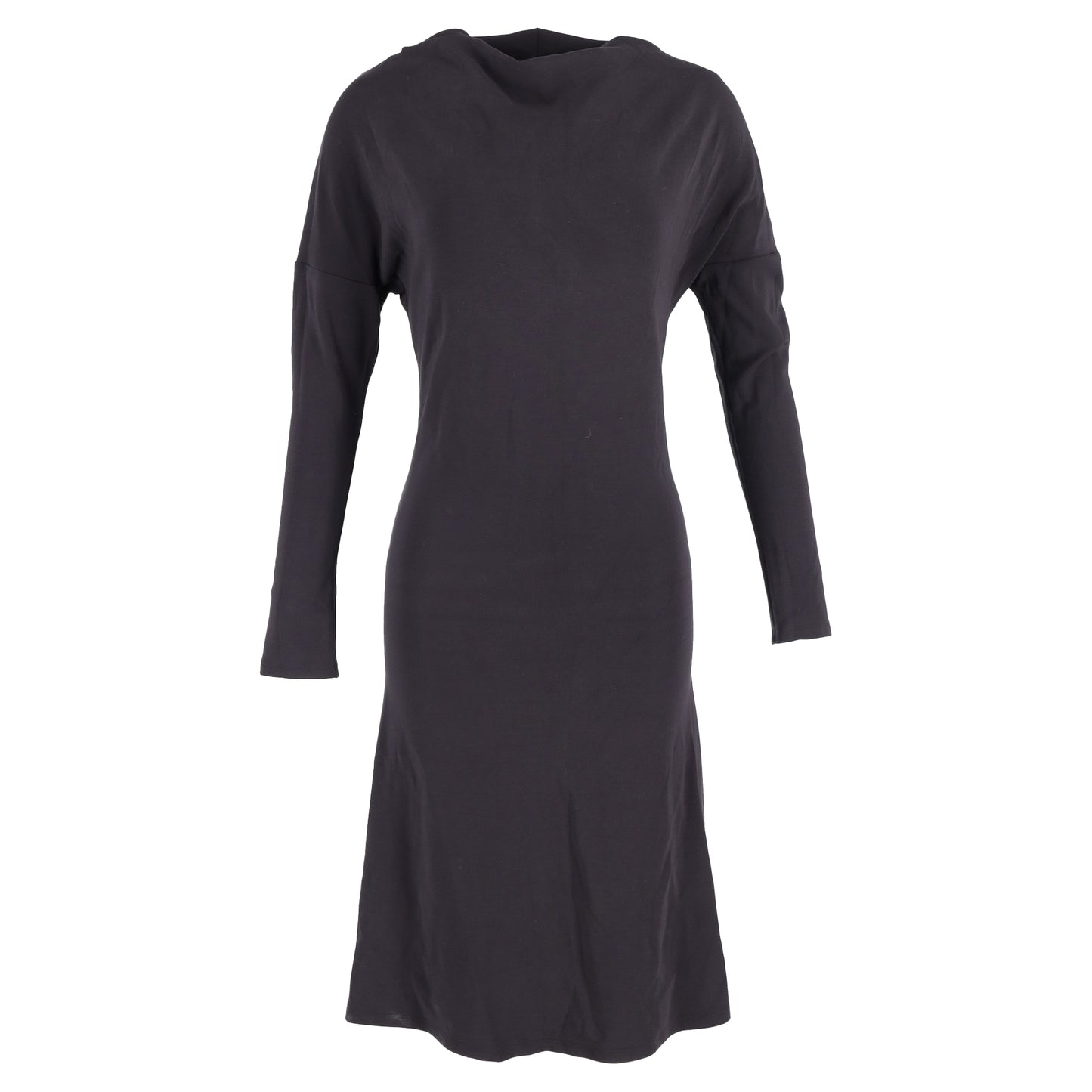 Max Mara Boat Neck Midi Long Sleeve Dress in Black Cotton