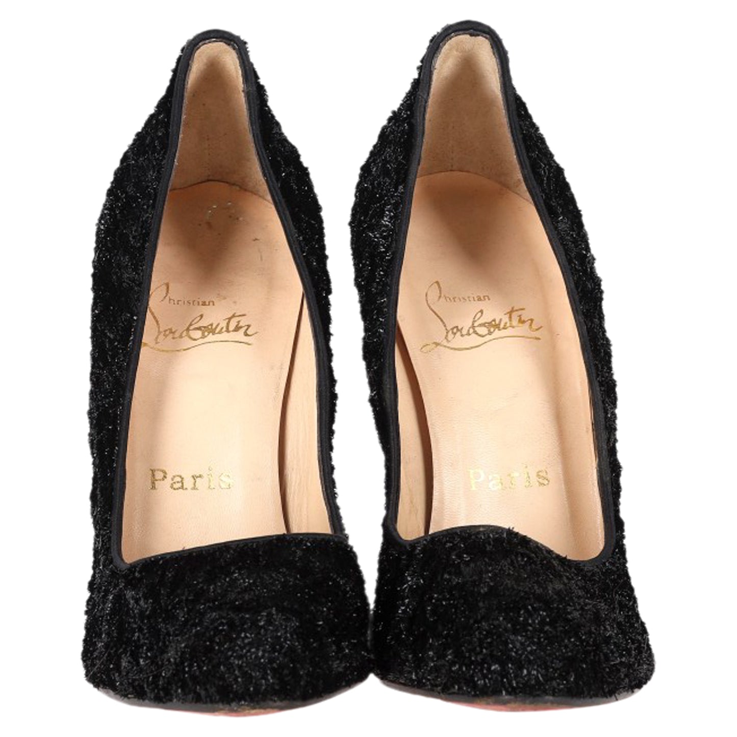 Christian Louboutin Chunky Heel Pumps in Black Pony Hair Wool