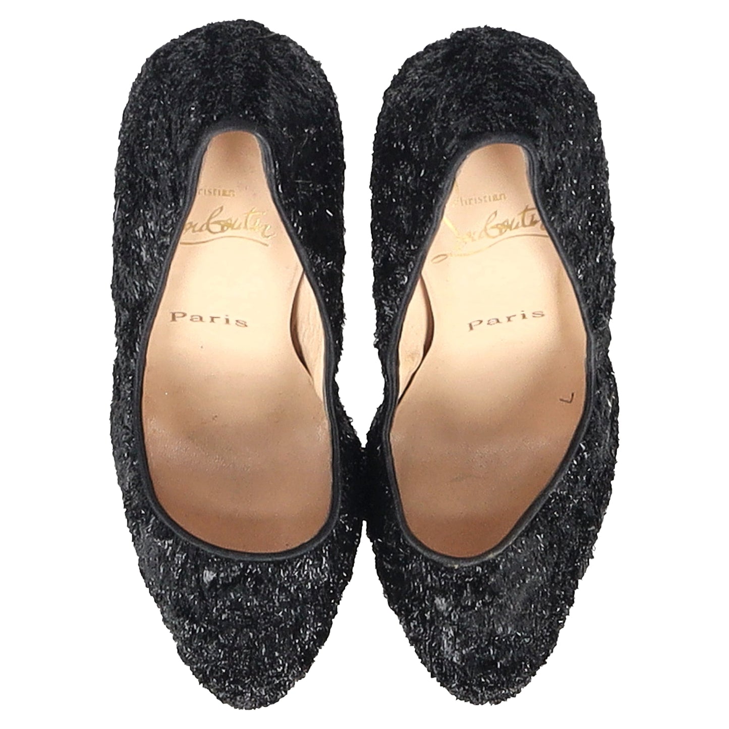 Christian Louboutin Chunky Heel Pumps in Black Pony Hair Wool