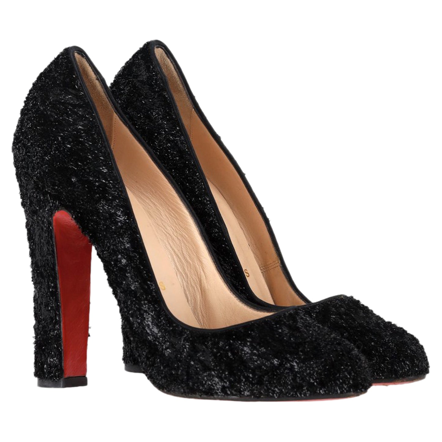 Christian Louboutin Chunky Heel Pumps in Black Pony Hair Wool