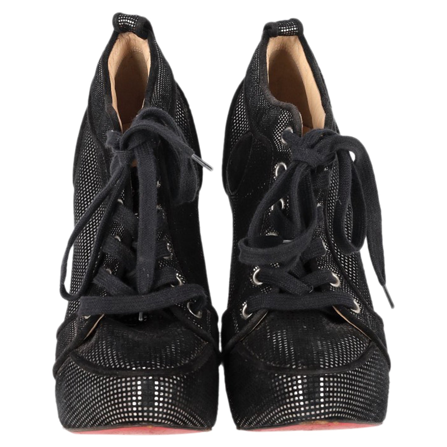 Christian Louboutin Venus Orlato Lace-Up Heeled Ankle Boots in Black Suede