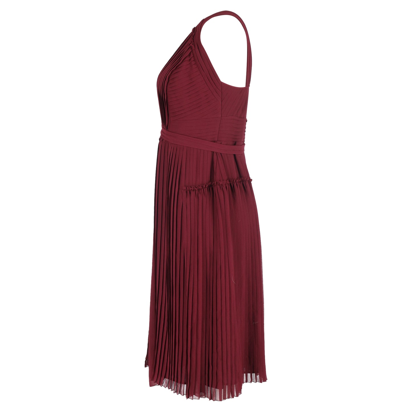 Burberry Pleated Midi Sleeveless Dress in Maroon Viscose