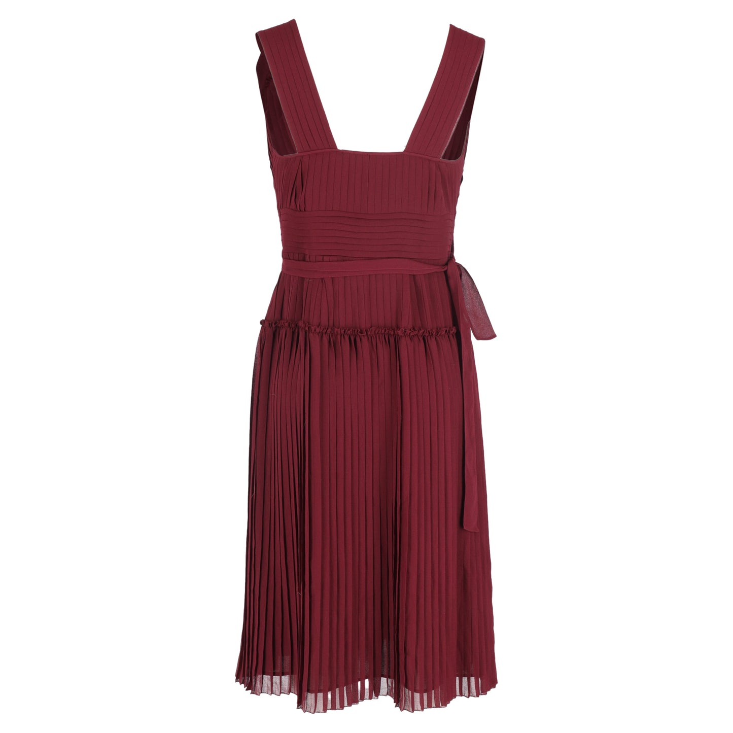 Burberry Pleated Midi Sleeveless Dress in Maroon Viscose