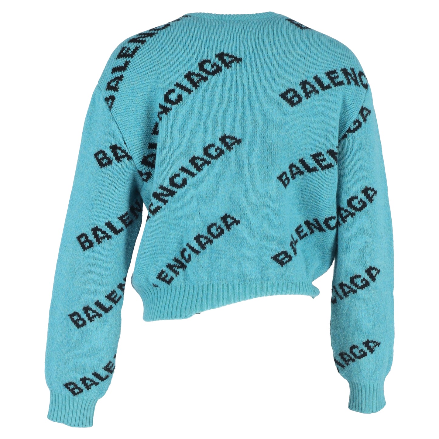 Balenciaga Logo Print Crewneck Sweater in Turquoise Wool
