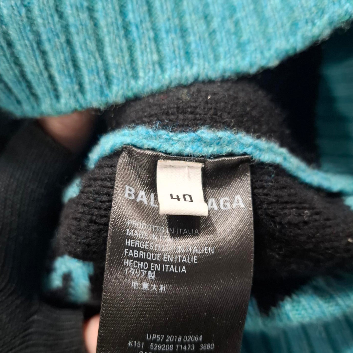 Balenciaga Logo Print Crewneck Sweater in Turquoise Wool