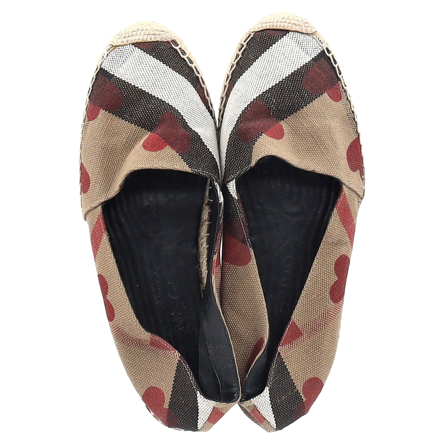 Burberry Heart and Check Print Espadrille Flats in Brown Canvas