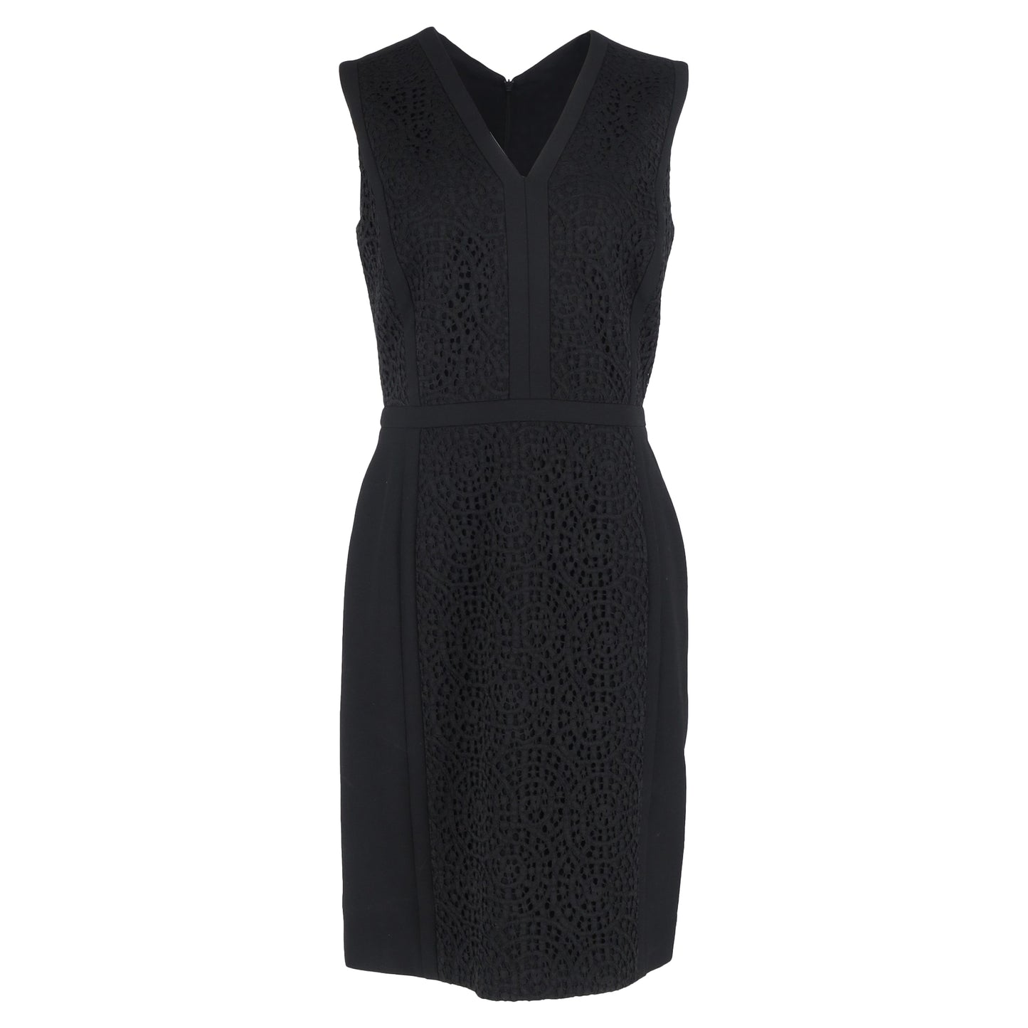 Hugo Boss Lace Detail Midi V-Neck Dress in Black Wool
