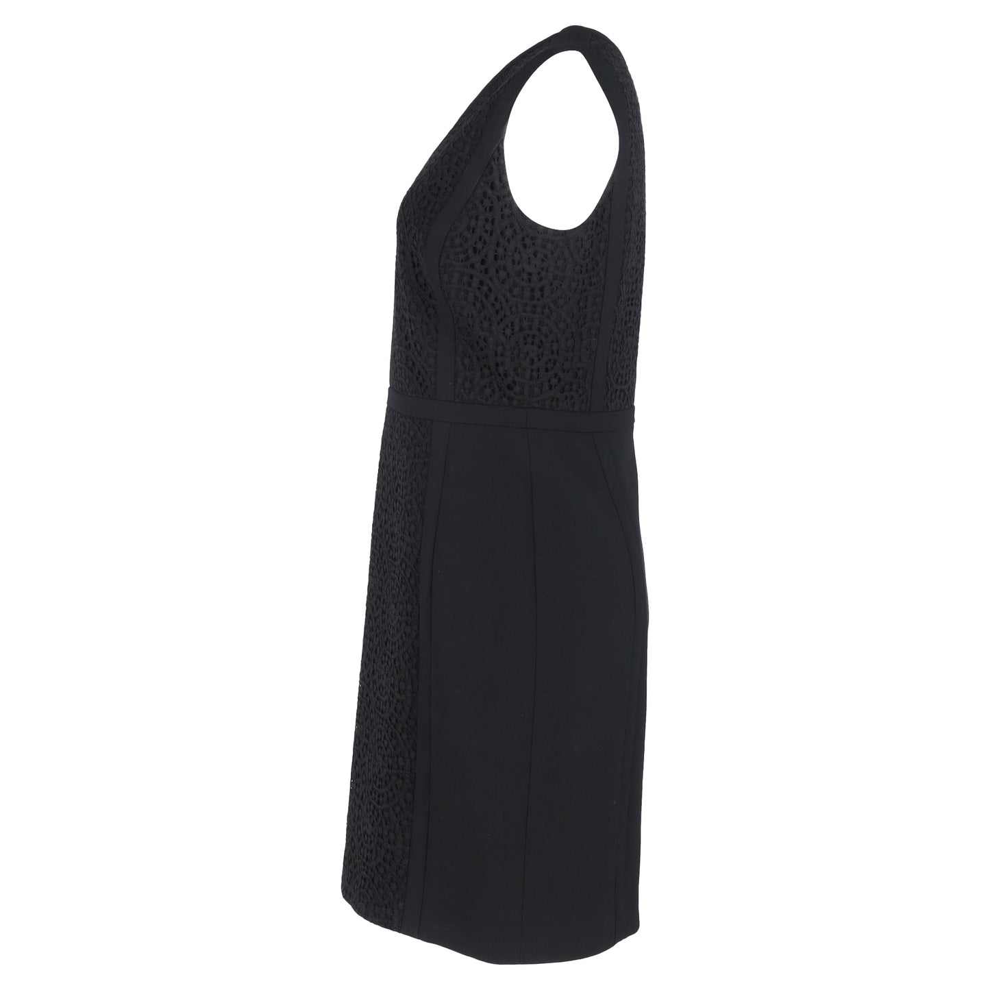 Hugo Boss Lace Detail Midi V-Neck Dress in Black Wool