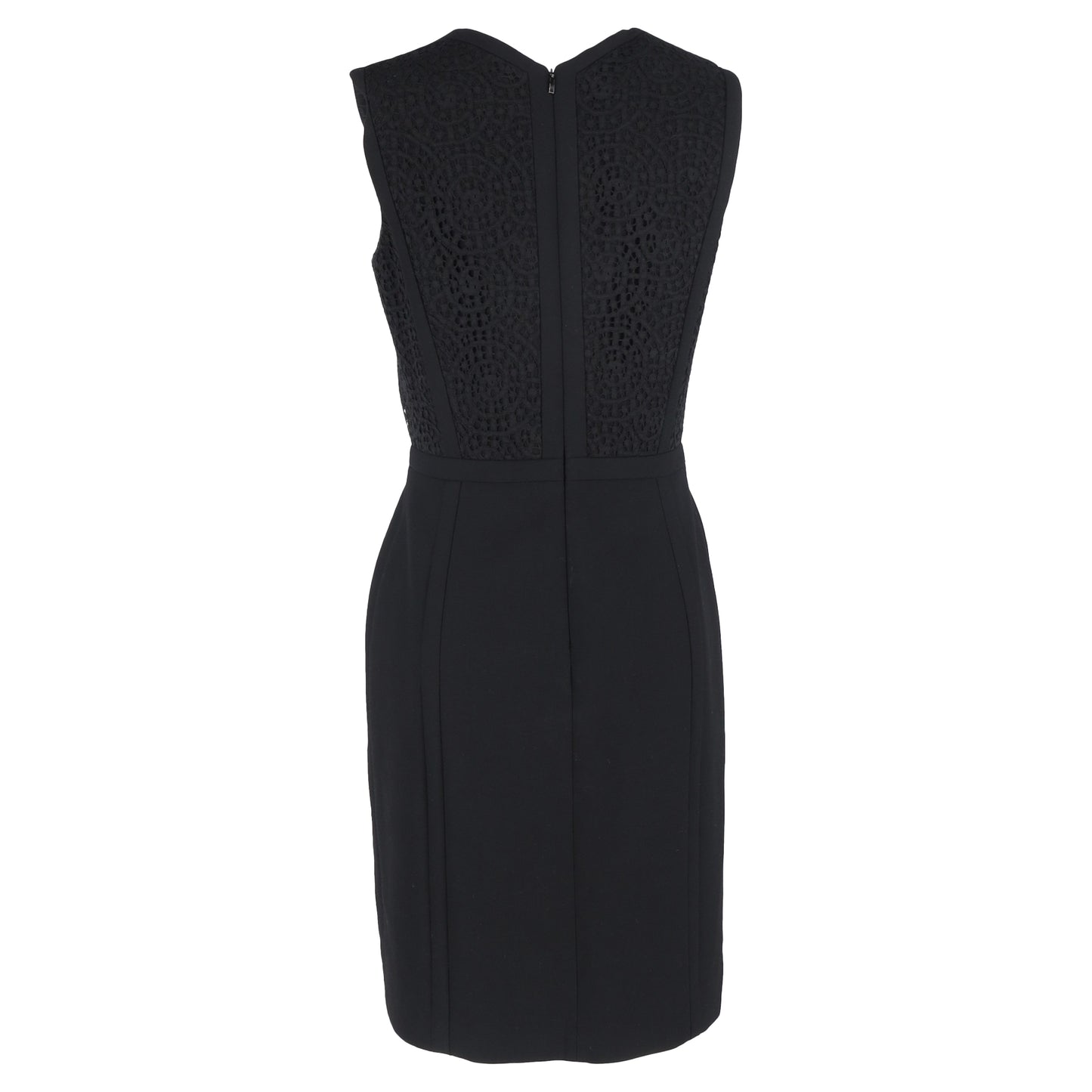 Hugo Boss Lace Detail Midi V-Neck Dress in Black Wool