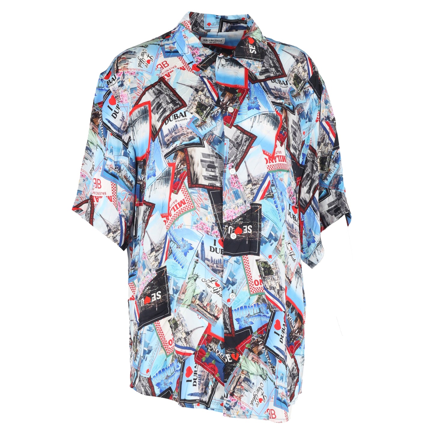 Balenciaga All Over Cities Shirt in Multicolor Silk
