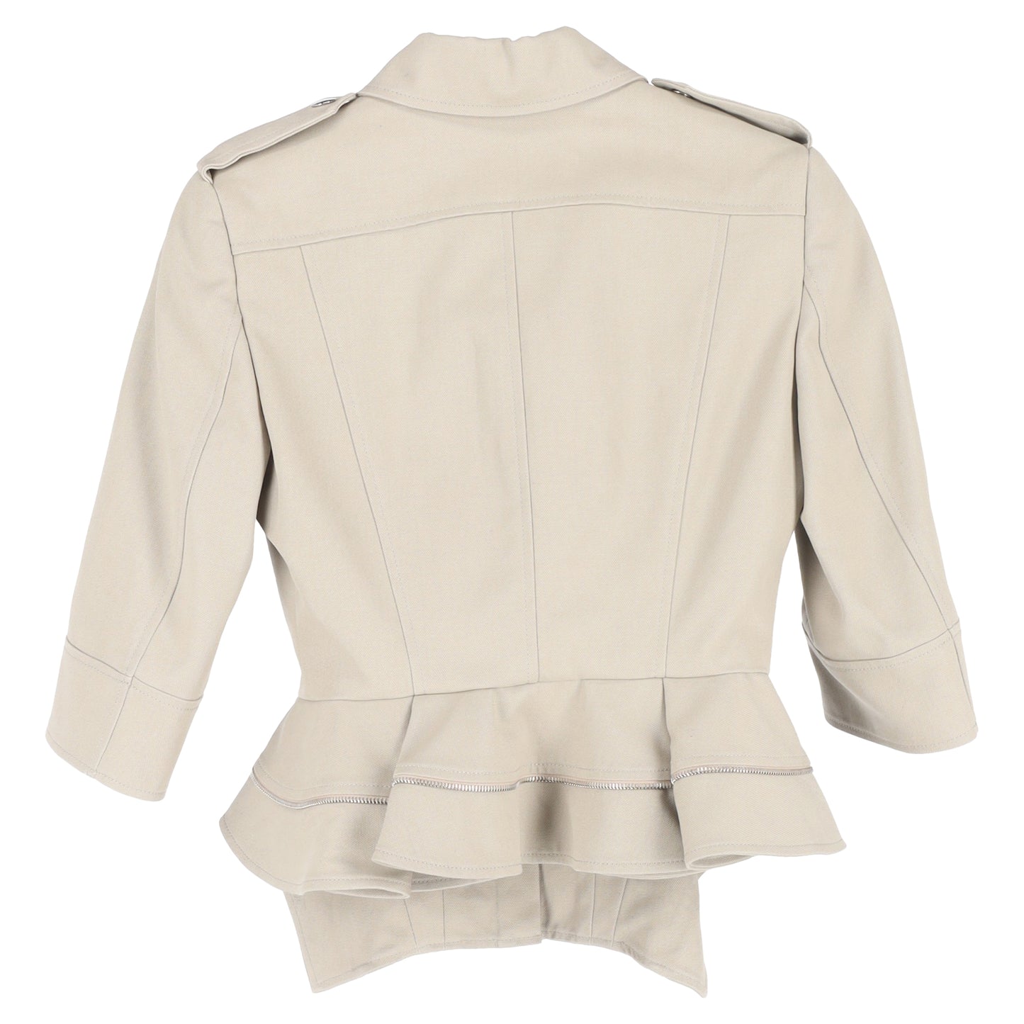 Alexander McQueen Half-sleeved Zip-up Jacket In Ecru Cotton