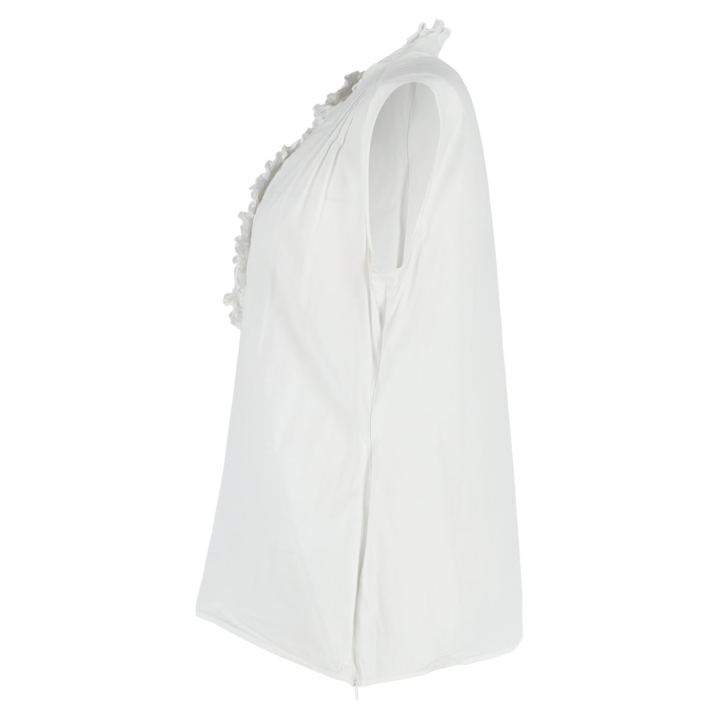 Prada Ruffle Mock Neck Sleeveless Blouse in White Cotton