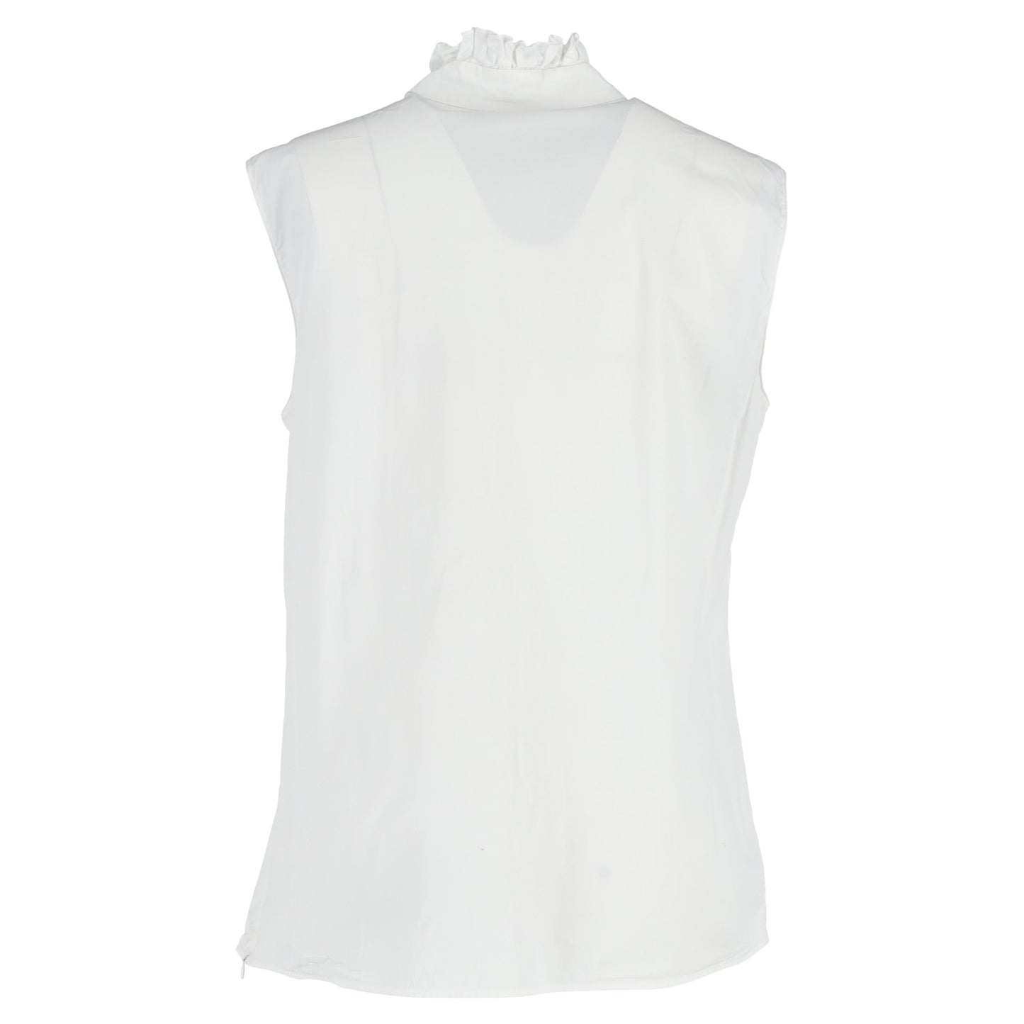 Prada Ruffle Mock Neck Sleeveless Blouse in White Cotton