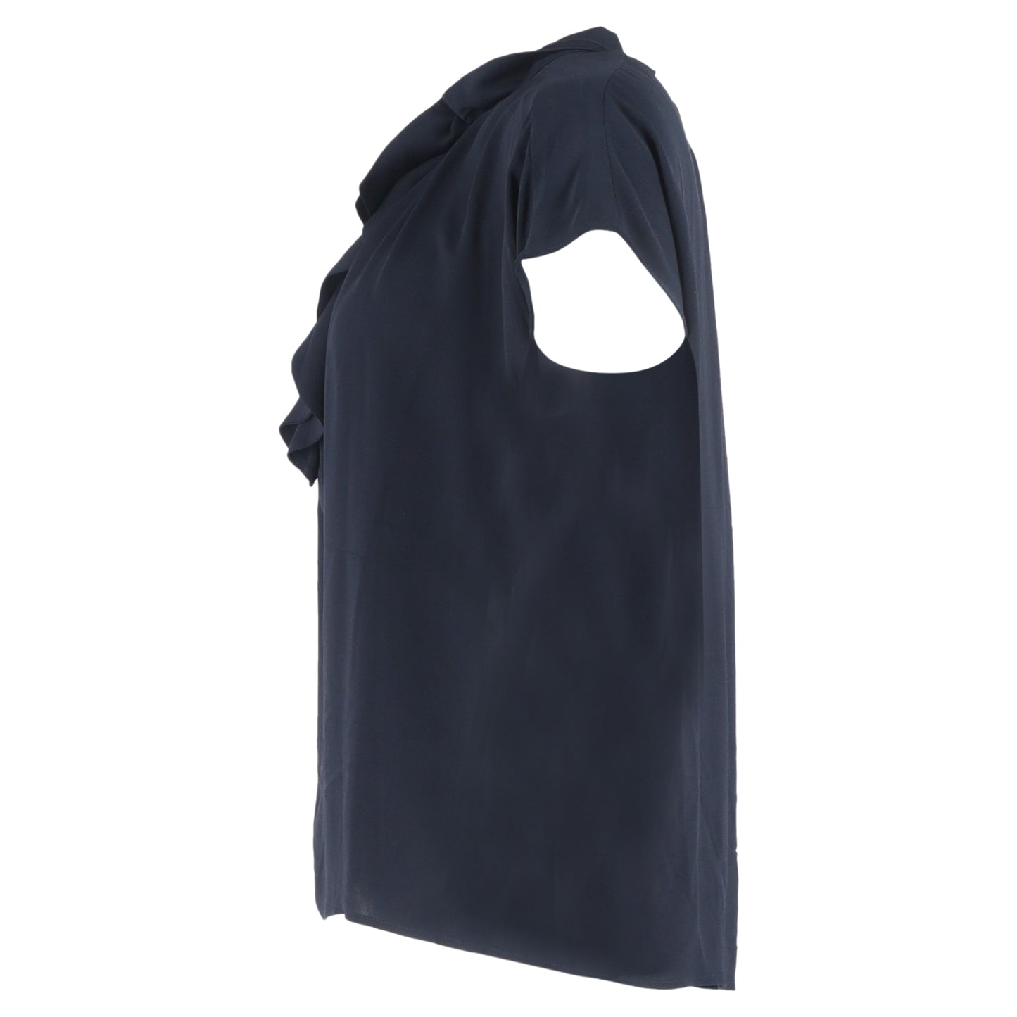 Max Mara Ruffle-Detail Blouse in Navy Blue Silk
