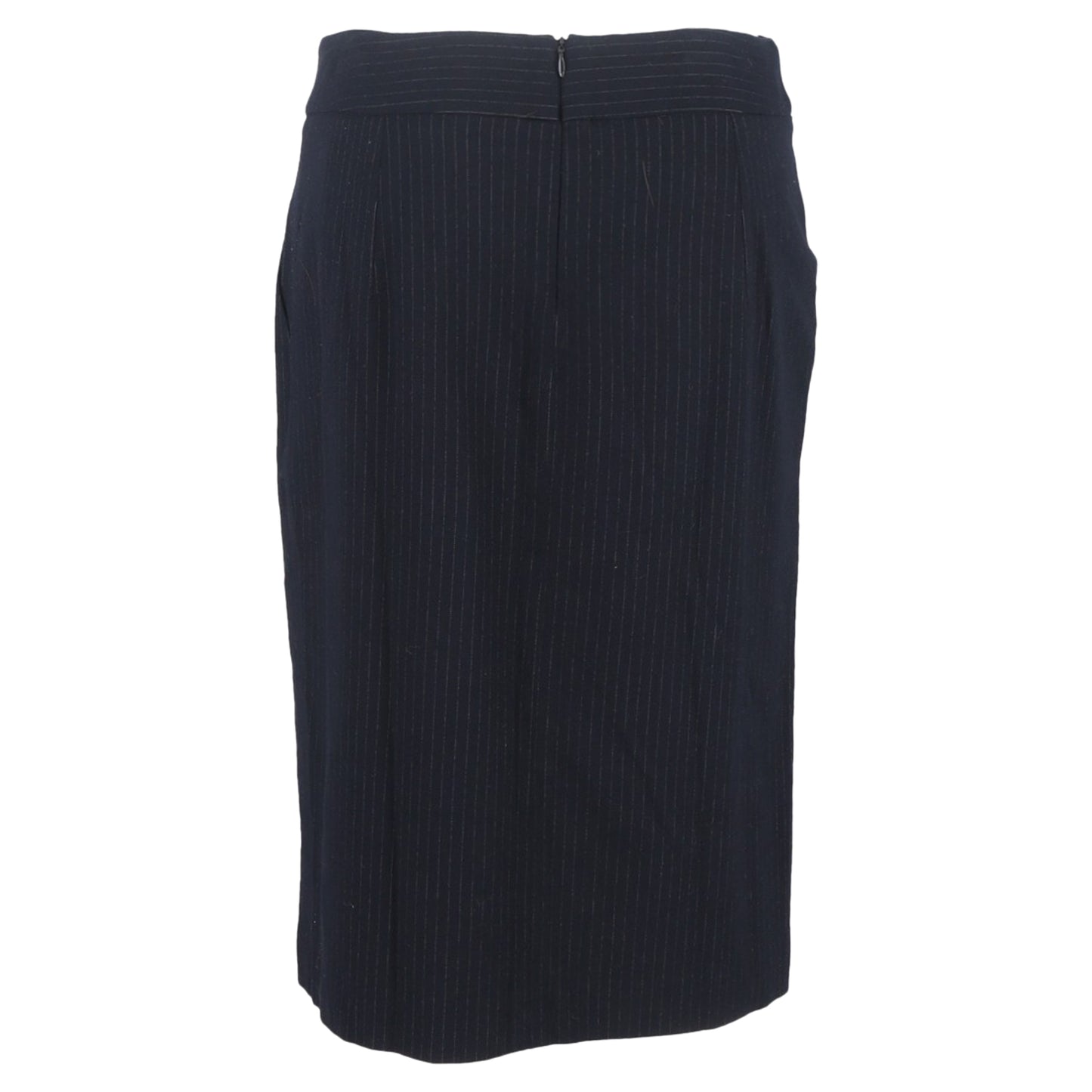 Max Mara Pinstripe Midi Pencil Skirt in Navy Blue Wool