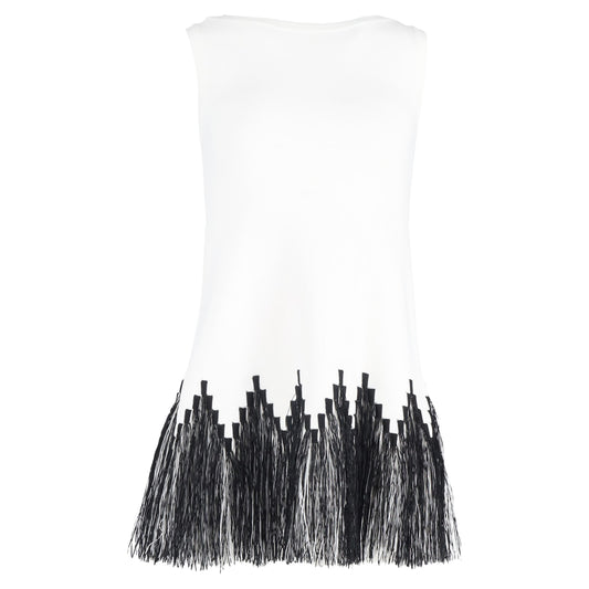 Alaïa Fringed Mini Sleeveless Dress in White Viscose