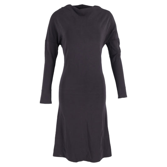 Max Mara Boat Neck Midi Long Sleeve Dress in Black Cotton