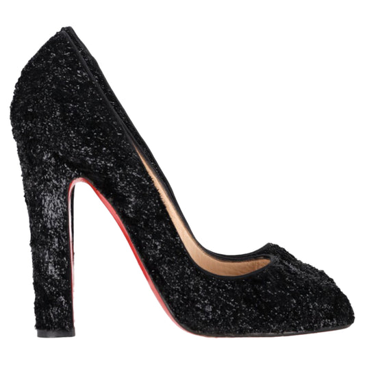 Christian Louboutin Chunky Heel Pumps in Black Pony Hair Wool