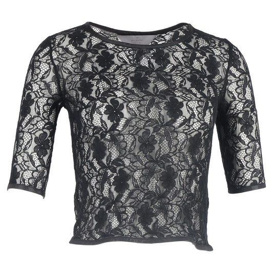 Mulberry Lace Detail Crop Top in Black Polyester