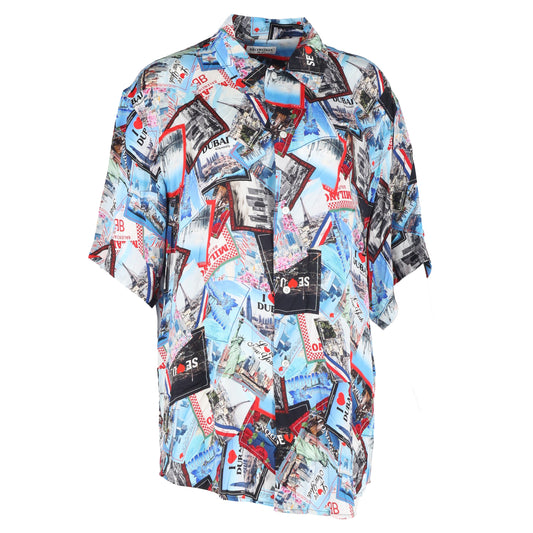 Balenciaga All Over Cities Shirt in Multicolor Silk