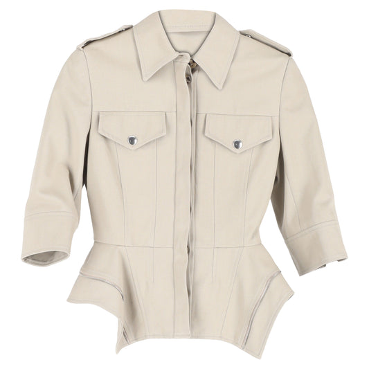 Alexander McQueen Half-sleeved Zip-up Jacket In Ecru Cotton