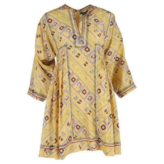 Isabel Marant Thurman Printed Min Dress in Yellow Silk